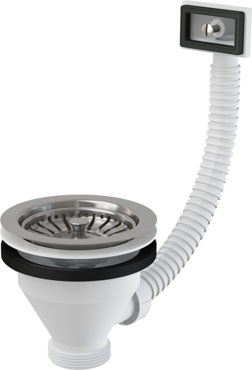 Донный клапан сифона для мойки 6/4&quot; с нержавеющей решеткой DN115 и гофропереливом Alcadrain A38