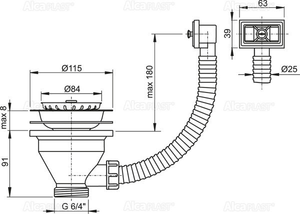Донный клапан сифона для мойки 6/4