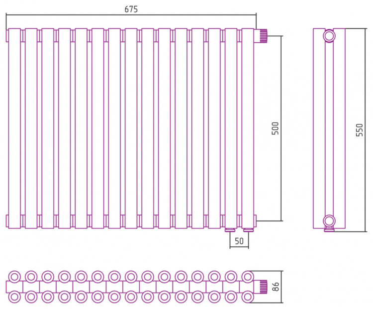 Отопительный радиатор Сунержа Эстет-00 EU50 500х675 15 секций Шампань