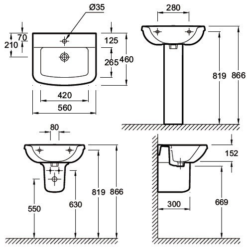 Раковина Jacob Delafon Panache 56 E1434-00