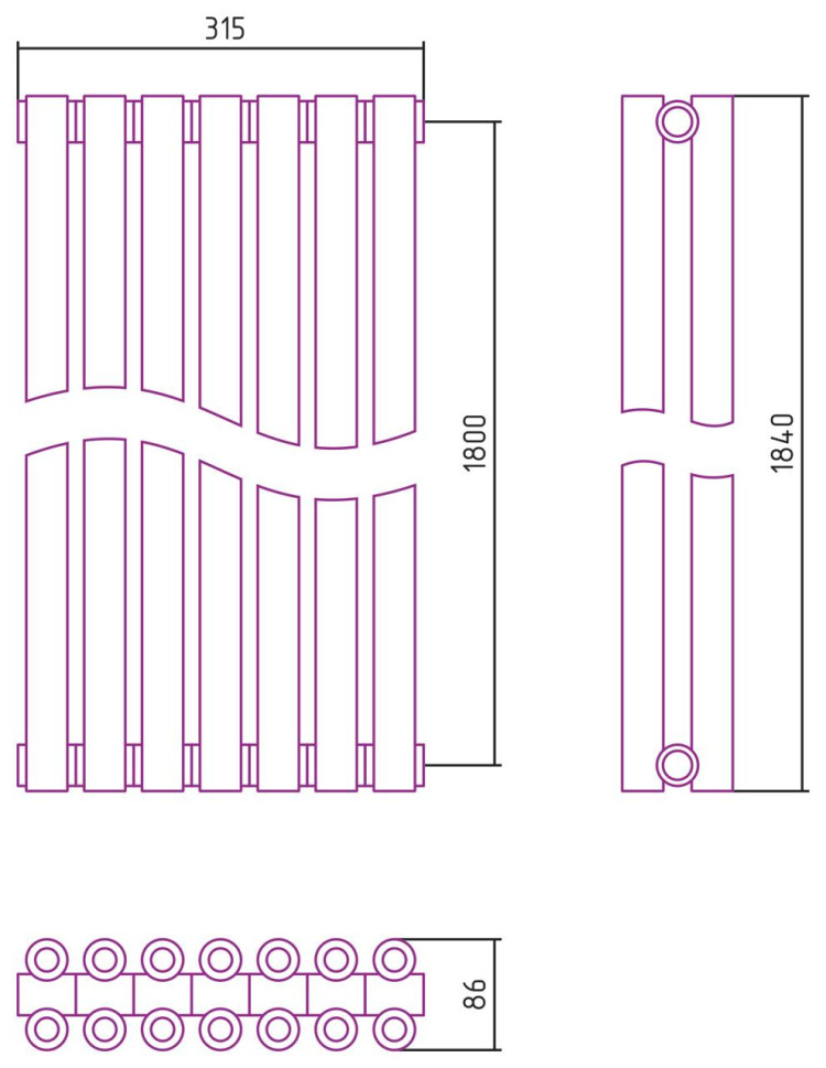 Отопительный радиатор Сунержа Эстет-00 1800х315 7 секций Сатин