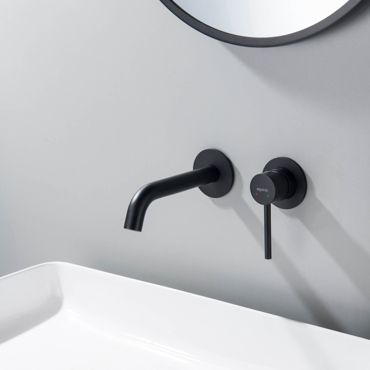 Смеситель для раковины настенный 2 отв. (внешняя и скрытая часть) Aquatek, матовый черный AQ1313MB ЕВРОПА