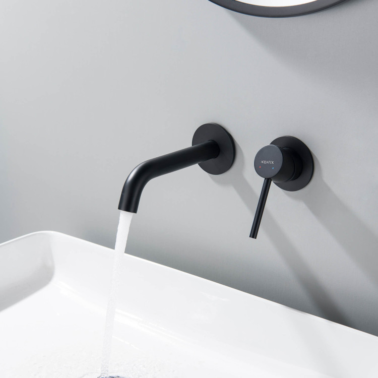 Смеситель для раковины настенный 2 отв. (внешняя и скрытая часть) Aquatek, матовый черный AQ1313MB ЕВРОПА