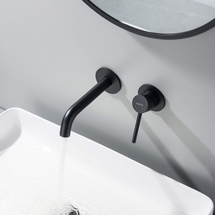 Смеситель для раковины настенный 2 отв. (внешняя и скрытая часть) Aquatek, матовый черный AQ1313MB ЕВРОПА
