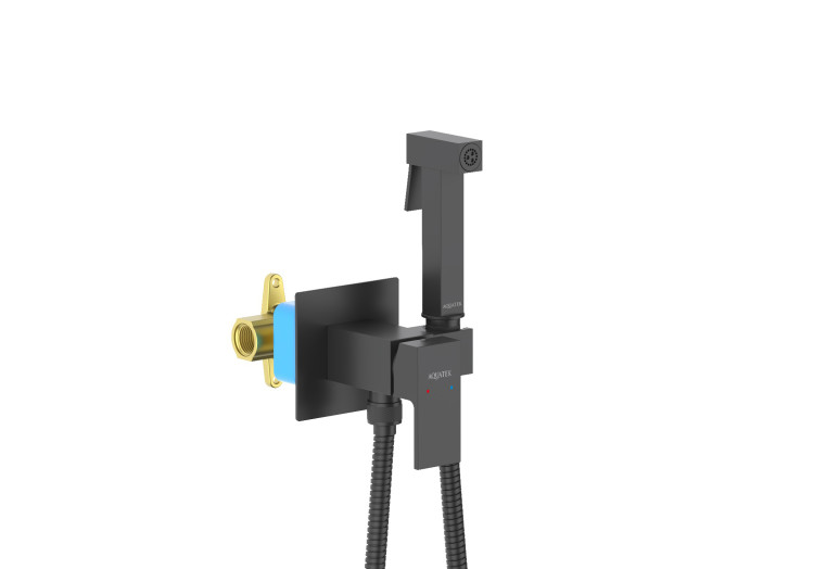 Комплект для гигиенического душа встроенный (смеситель + гигиеническая лейка + шланг) Aquatek, матовый черный AQ1022MB ЛИБРА