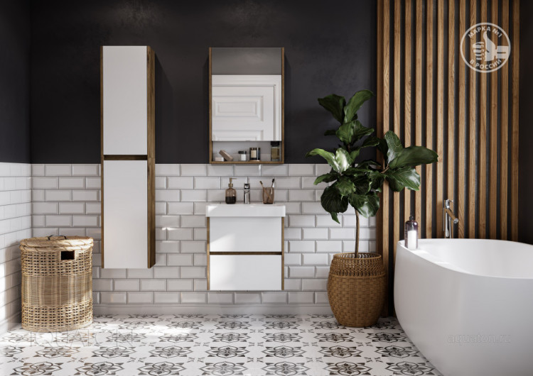 Зеркальный шкаф AQUATON Сканди 55 белый, дуб рустикальный 1A252102SDZ90