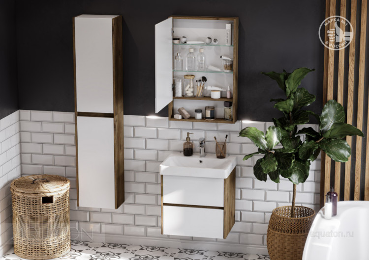 Зеркальный шкаф AQUATON Сканди 55 белый, дуб рустикальный 1A252102SDZ90