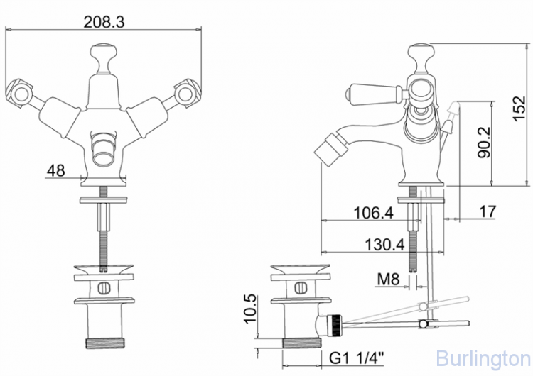 Смеситель для биде на 1 отверстие с донным клапаном [KE13 BLA]