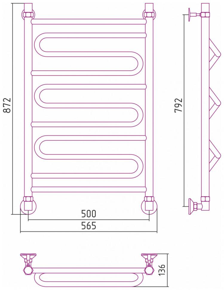 Полотенцесушитель водяной Стилье Аксиома-30 800х500 Без покрытия