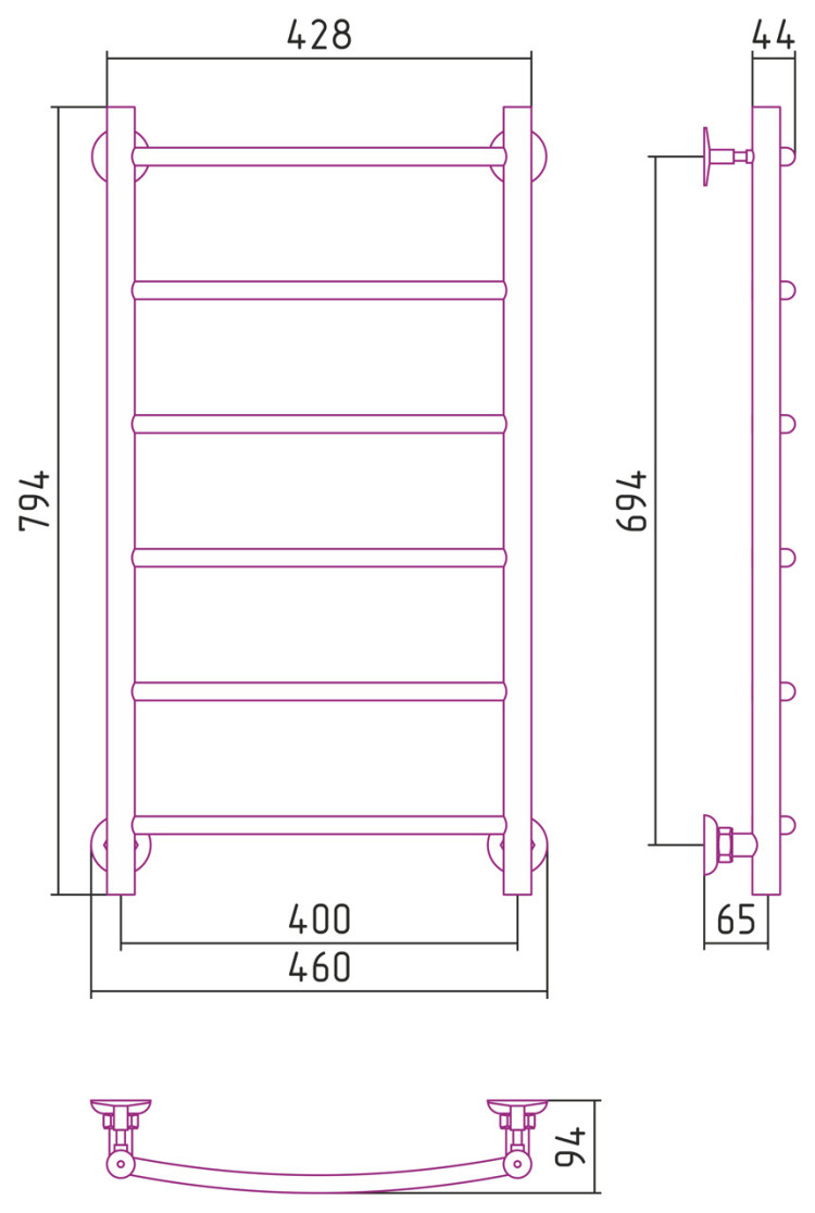 Полотенцесушитель водяной Стилье Версия-Н2 800х400 (6) Г 18 Белый