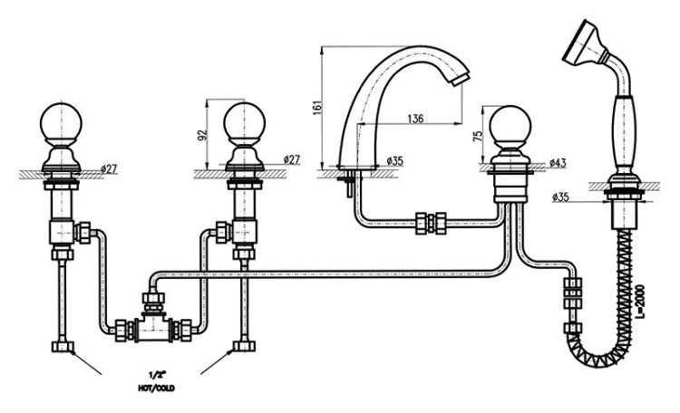 Смеситель для ванны Rav Slezak Brilliance176.5P