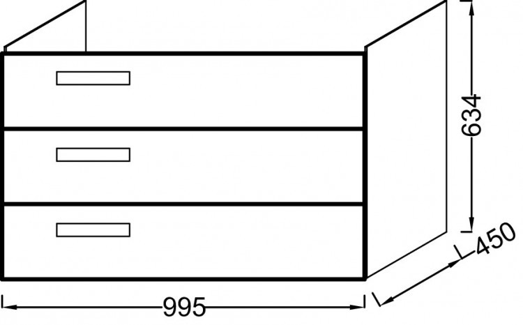Мебель для раковины-столешницы 100 см, 3 выдвижных ящика Jacob Delafon RYTHMIK EB1310-E70
