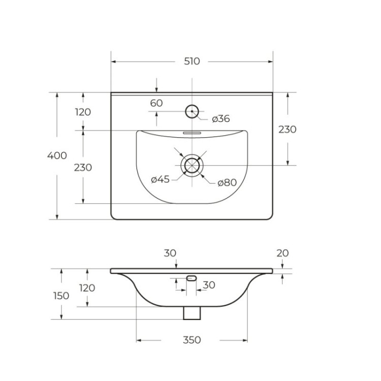 Керамическая раковина 510х390x170 мм Cezares BB500/390ETL