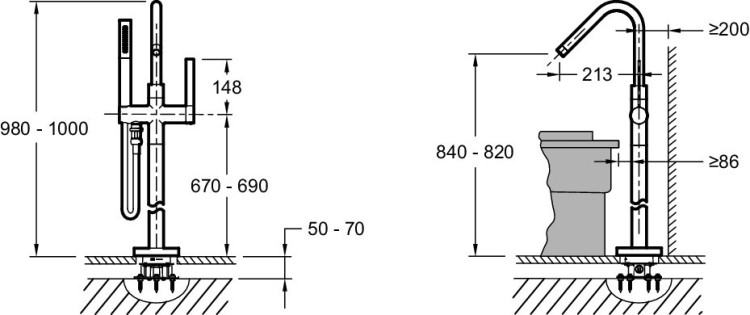 Hапольный смеситель для ванны/душа, нижняя подводка Jacob Delafon STILLNESS E97344-CP
