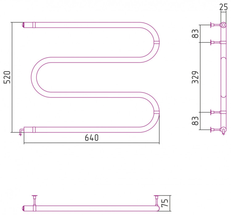 Полотенцесушитель электрический Стилье М-образный 500х600 (64 Вт) Без покрытия