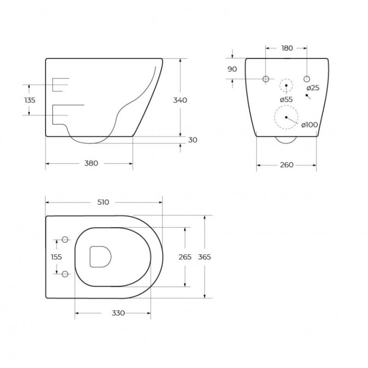 Чаша унитаза подвесного безободкового со смывом TORNADO Cezares CZR-6601-TH-TOR