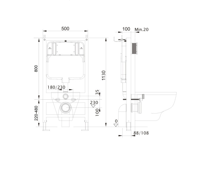 Инсталляция для подвесного унитаза Aquatek Standart 50 INS-0000012, 1130*500*100 мм