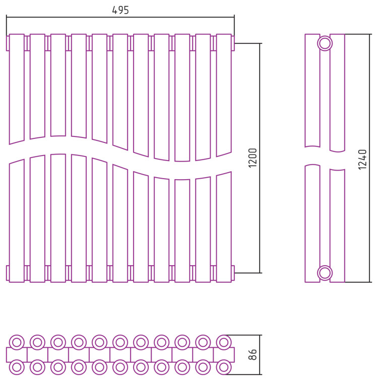 Отопительный радиатор Сунержа Эстет-00 1200х495 11 секций Состаренная бронза