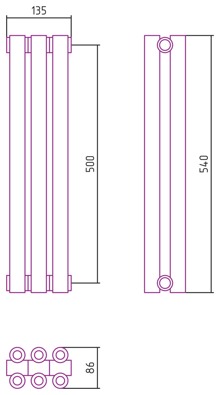 Отопительный радиатор Сунержа Эстет-00 500х135 3 секции Белый