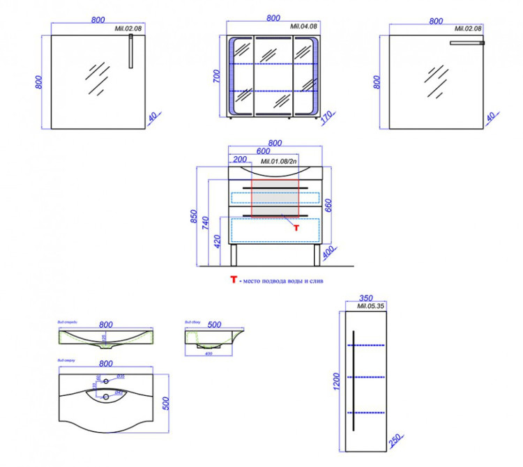 Тумба под раковину Aqwella Милан 80