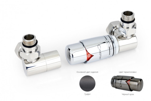 Автоматический терморегулятор Сунержа 3D правый G 1/2&quot; НР х G 3/4&quot; НГ (набор) Графит