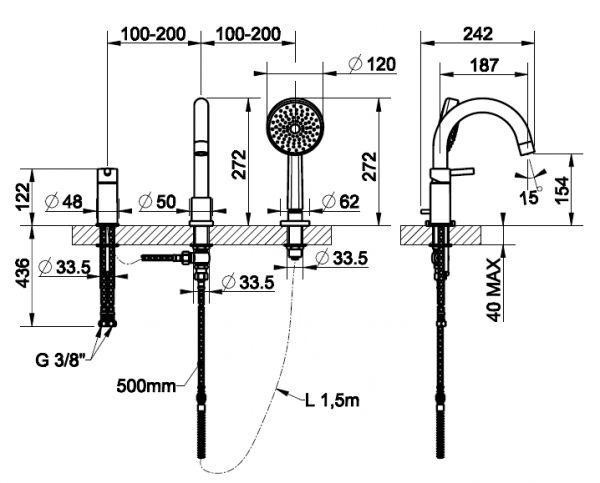Однорычажный смеситель для ванны Gessi Ozone 13837.031