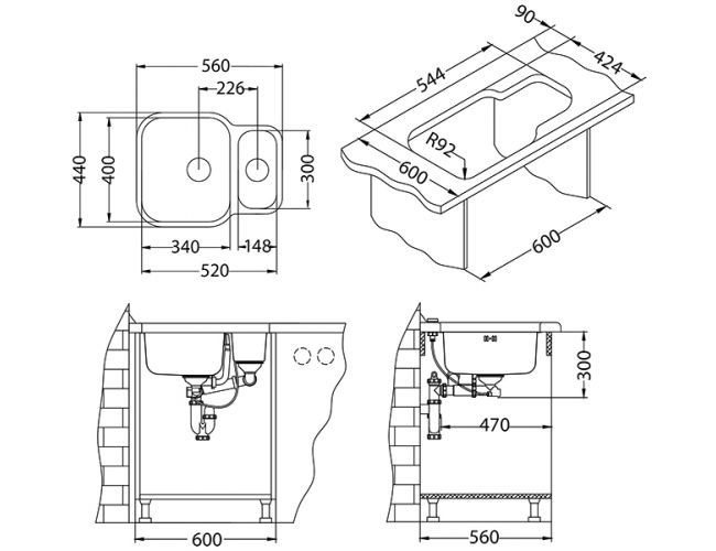 Мойка DUO 70 SAT-90 560X440 в комплекте с сифоном 1127257,