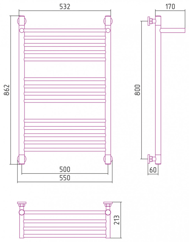 Полотенцесушитель водяной Сунержа Богема с полкой+ 800х500 Матовое золото