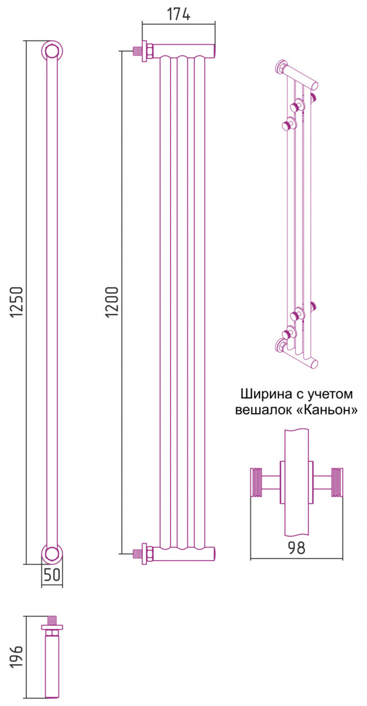 Полотенцесушитель водяной Сунержа Хорда ПП 1200х195 Матовый белый