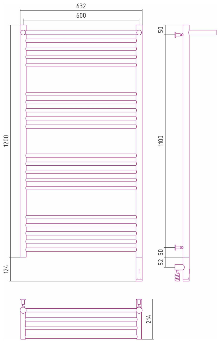 Полотенцесушитель электрический Сунержа Богема с полкой 3.0 1200х600 / МЭМ правый Белый