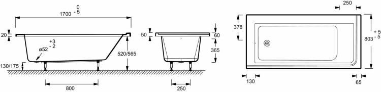 Ванна левосторонняя 170 х 80 см Jacob Delafon FORMILIA E6139L-00