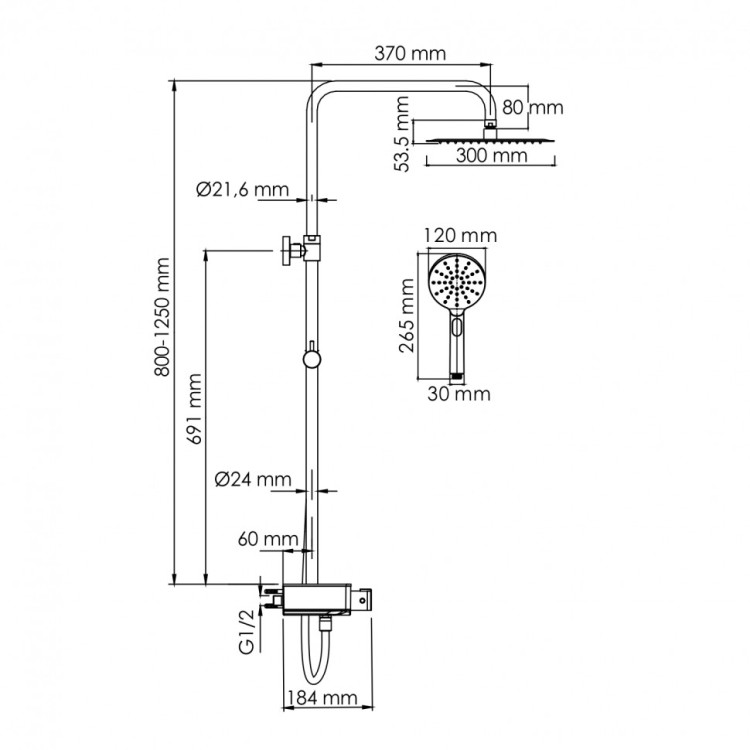 WasserKRAFT A113.118.127.CH Thermo Душевой комплект с термостатическим смесителем