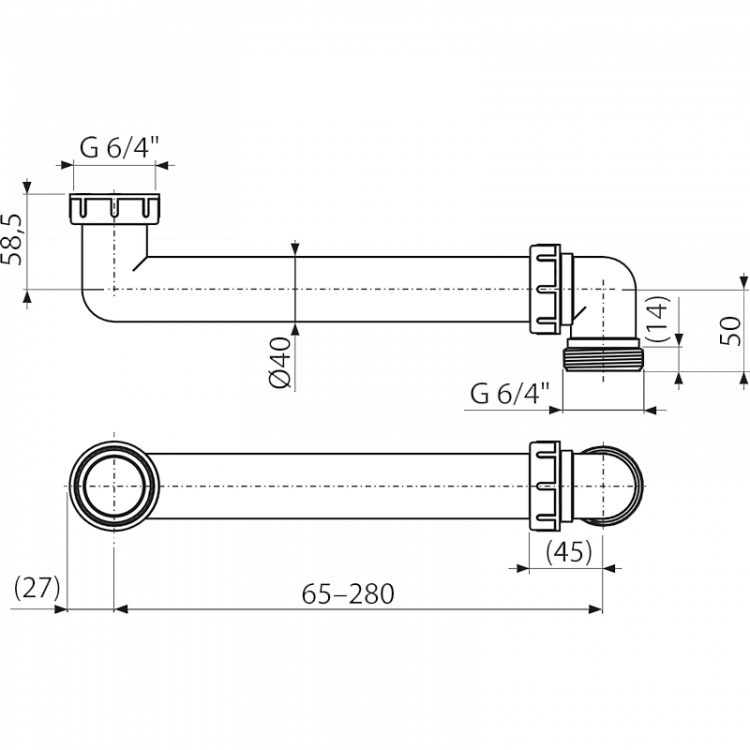 Соединение экономящие пространство 6/4” Alcadrain P109