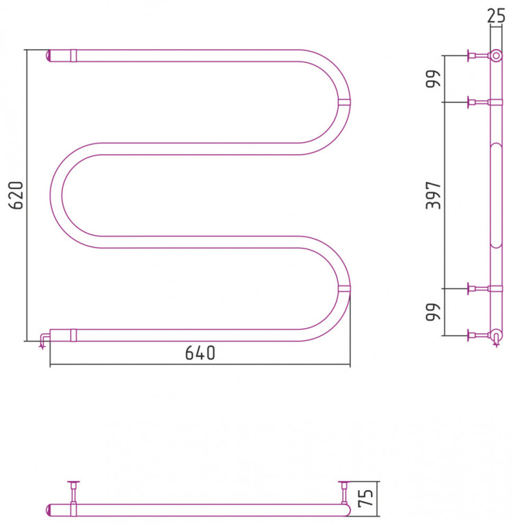 Полотенцесушитель электрический Стилье М-образный 600х600 (64 Вт) Без покрытия