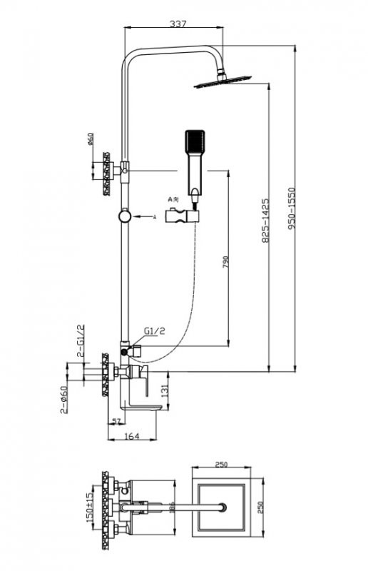 Душевая стойка со смесителем для ванны, верхним и ручным душем Cezares ROMANO-VSCM-CRM