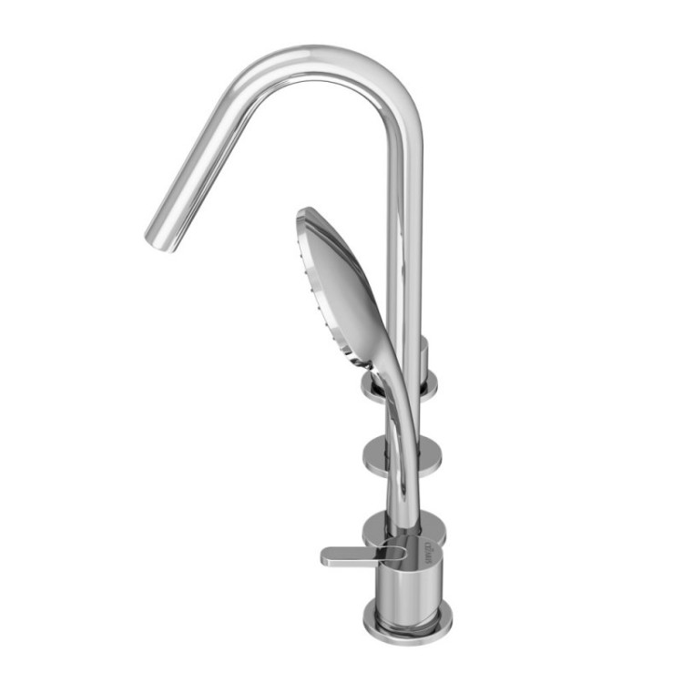 Смеситель на борт ванны с выдвижным душем и переключателем на 4 выхода Cezares LEAF-BVDM4-01