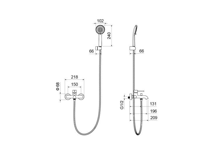 Смеситель для ванны с душевым набором Aquatek, матовый черный AQ1349MB ЕВРОПА