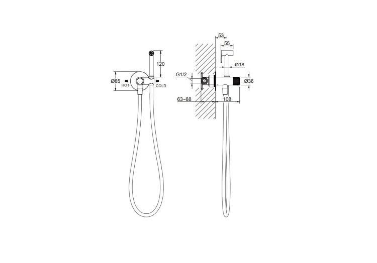 Комплект для гигиенического душа Select встроенный (смеситель + гигиеническая лейка + шланг) Aquatek, матовый черный AQ1023MB БЕТТА
