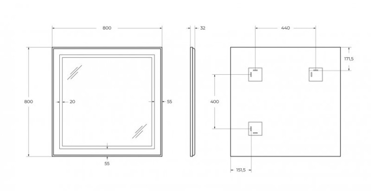 Зеркало в алюминиевой раме со встроенным светильником и сенсорным выключателем по периметру рамы BelBagno SPC-KRAFT-900-800-SENS-AL