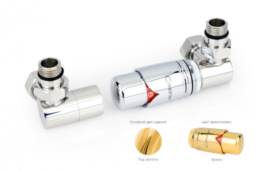 Автоматический терморегулятор Сунержа 3D правый G 1/2&quot; НР х G 3/4&quot; НГ (набор) Золото