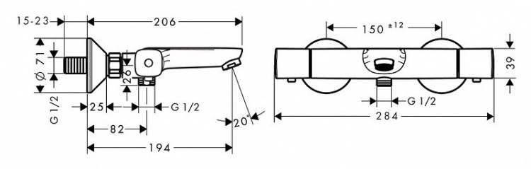 Комплект смесителя для ванны Hansgrohe Ecostat Universal 13123000 с душевым гарнитуром Hansgrohe Crometta 26536400
