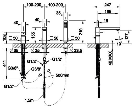 Однорычажный смеситель для ванны Gessi Rettangolo 20037.031