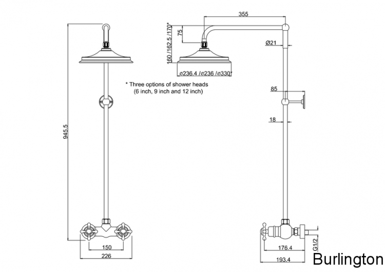 Душевая стойка c внешним термостатом, настенный BEF1S c душевой насадкой 12''