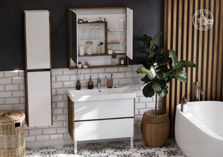 Зеркальный шкаф AQUATON Сканди 90 белый, дуб рустикальный 1A252302SDZ90