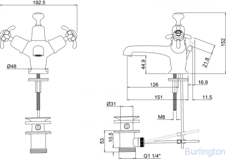 Смеситель для раковины на 1 отверстие с донным клапаном [AN4 BLA]
