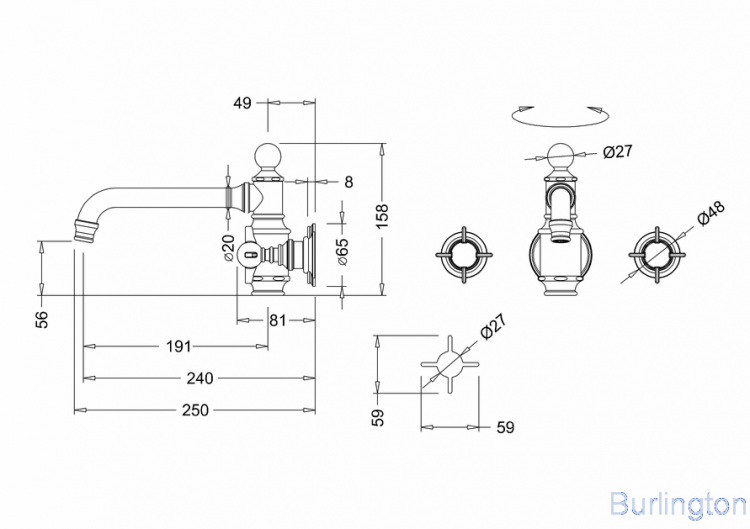 Смеситель настенный для раковины, 3 отв, ручки - леверы белые, хром [ARC16 CHR + ARC65 CHR]