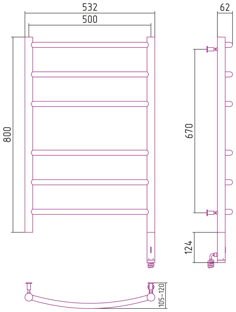 Полотенцесушитель электрический Сунержа Галант МЭМ правый (Матовый чёрный) Матовый чёрный