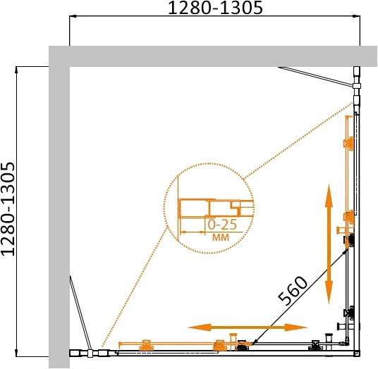 Душевой уголок MOLVENO-A-22 Cezares MOLVENO-A-22-100+30-P-Cr