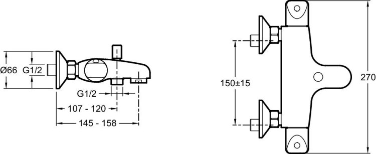 Настенный термостатический смеситель ванна/душ Jacob Delafon ROBUST E75772-CP