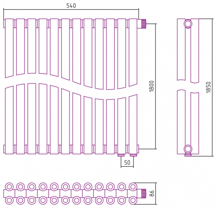 Отопительный радиатор Сунержа Эстет-00 EU50 1800х540 12 секций Матовый белый